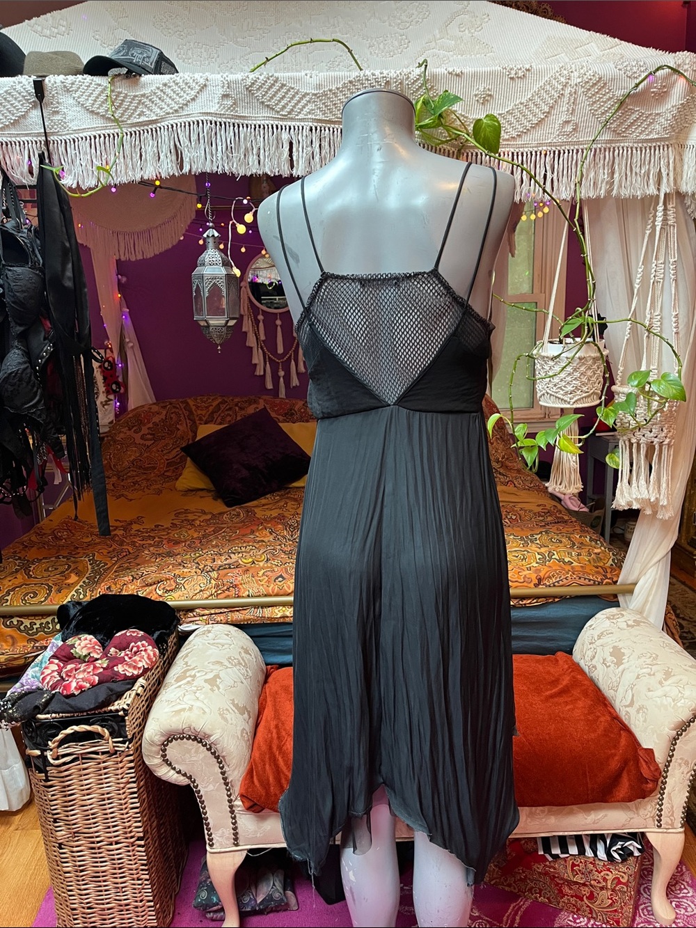 Witchy Goth black + Gray fishnet mesh asymmetrical dress - Picture 4 of 4